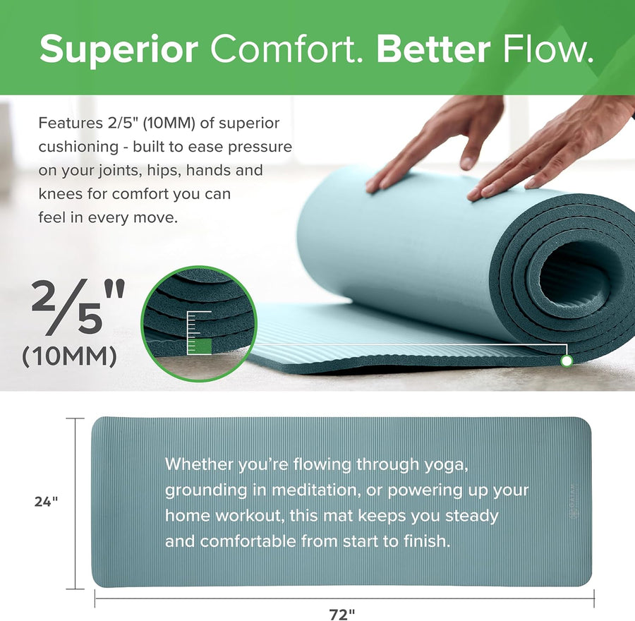 Gaiam 10mm Yoga Mat with Carrying Strap for Home & Gym Workouts