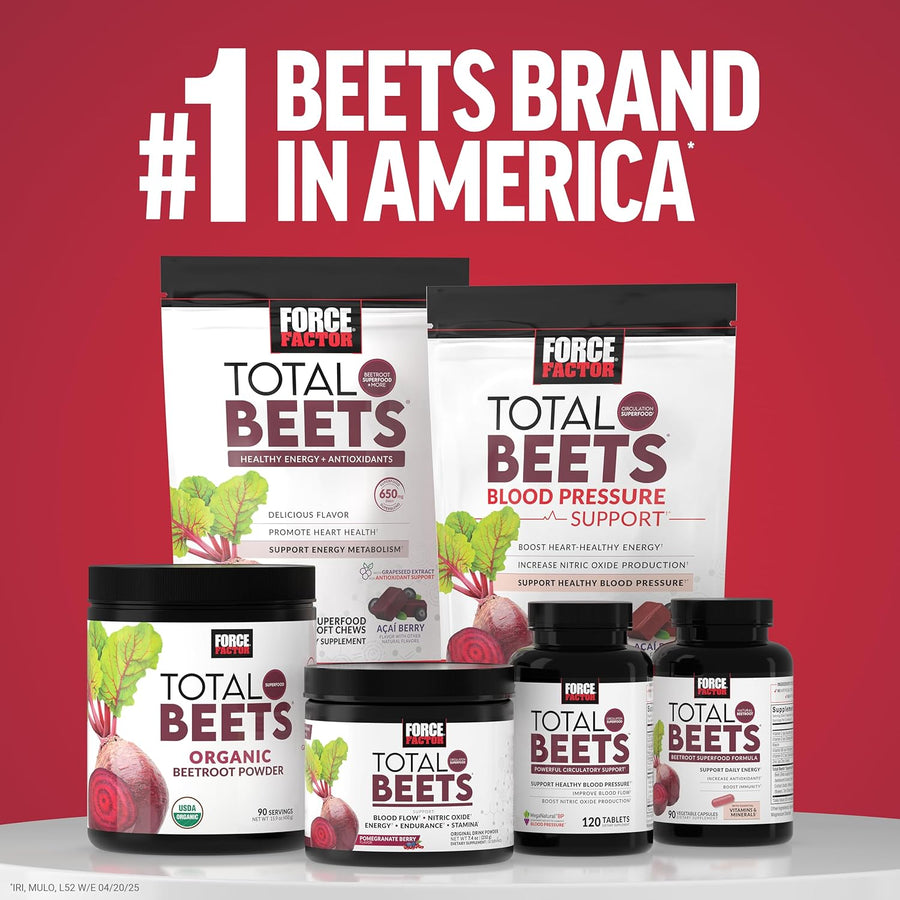Force Factor Total Beets Heart Health Chews with Beetroot Powder, CoQ10, and B Vitamins