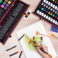 Color More 175 Piece Deluxe Art Set with 2 Drawing Pads, Acrylic Paints, Crayons, Colored Pencils, Paint Set in Wooden Case, Professional Art Kit, Art Supplies for Adults, Teens and Artist, WoodMuse Plus