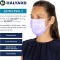 HALYARD FLUIDSHIELD 1 Disposable Procedure Mask with SO SOFT Lining and SO SOFT Earloops, Lavender, 25868 (Box of 50)