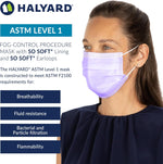 HALYARD FLUIDSHIELD 1 Disposable Procedure Mask with SO SOFT Lining and SO SOFT Earloops, Lavender, 25868 (Box of 50)