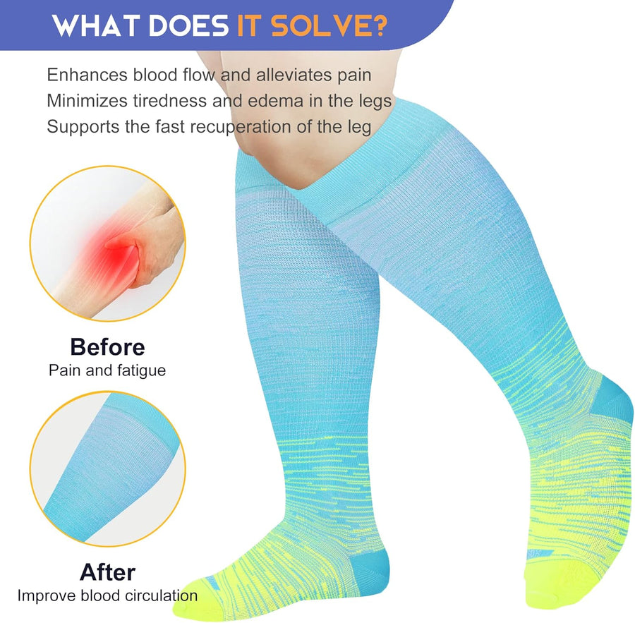 LEVSOX 15-20 mmHg Knee High Compression Socks for Women and Men Plus Size Wide Calf