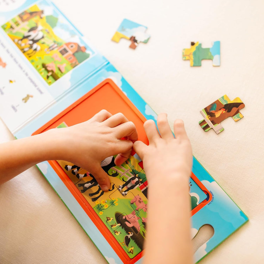 Melissa & Doug Take-Along Magnetic Jigsaw Puzzle Set – On the Farm (2 x 15 Piece) Travel Activity Toy for Preschoolers and Kids Ages 3+ - FSC Certified