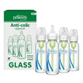 Dr. Brown's Natural Flow Anti-Colic Options+ Narrow Glass Baby Bottle 8 oz/250 mL, with Level 1 Slow Flow Nipple, 4 Pack, 0m+