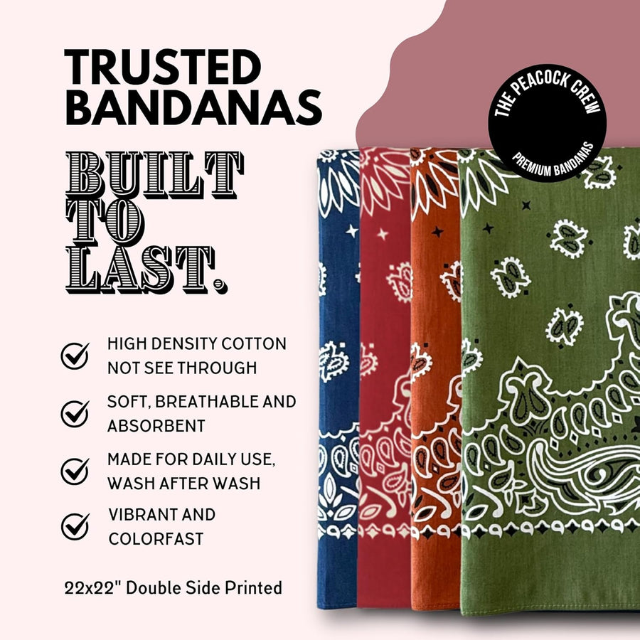 Peacock Crew Premium Soft Cotton Bandanas Paisley 22 x 22 inches