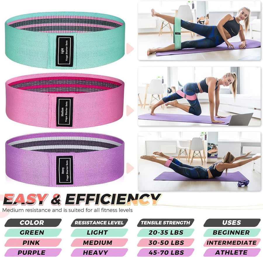 Renoj Resistance Bands Set: 3 Fabric Loops for Pilates, Yoga, Home Gym, Booty, Leg Training