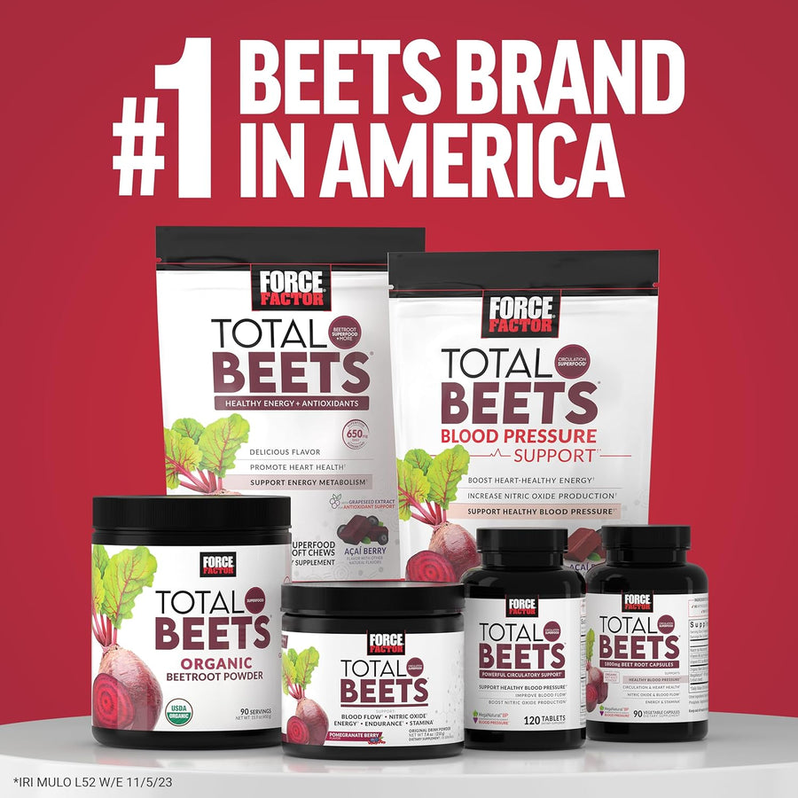 Force Factor Total Beets Blood Pressure Support Beet Root Capsules, 1800mg Organic Beet Root Powder Beet Supplement with Hawthorn Berry to Support Circulation and Blood Flow, 90 Vegetable Capsules