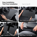 YONZEE 2-in-1 Car Steering Wheel Desk Tray & Car Seat Gap Filler Organizer – Foldable Carbon Fiber Look Table for Laptop, Eating Food, Writing – Multipurpose Travel Car Accessories