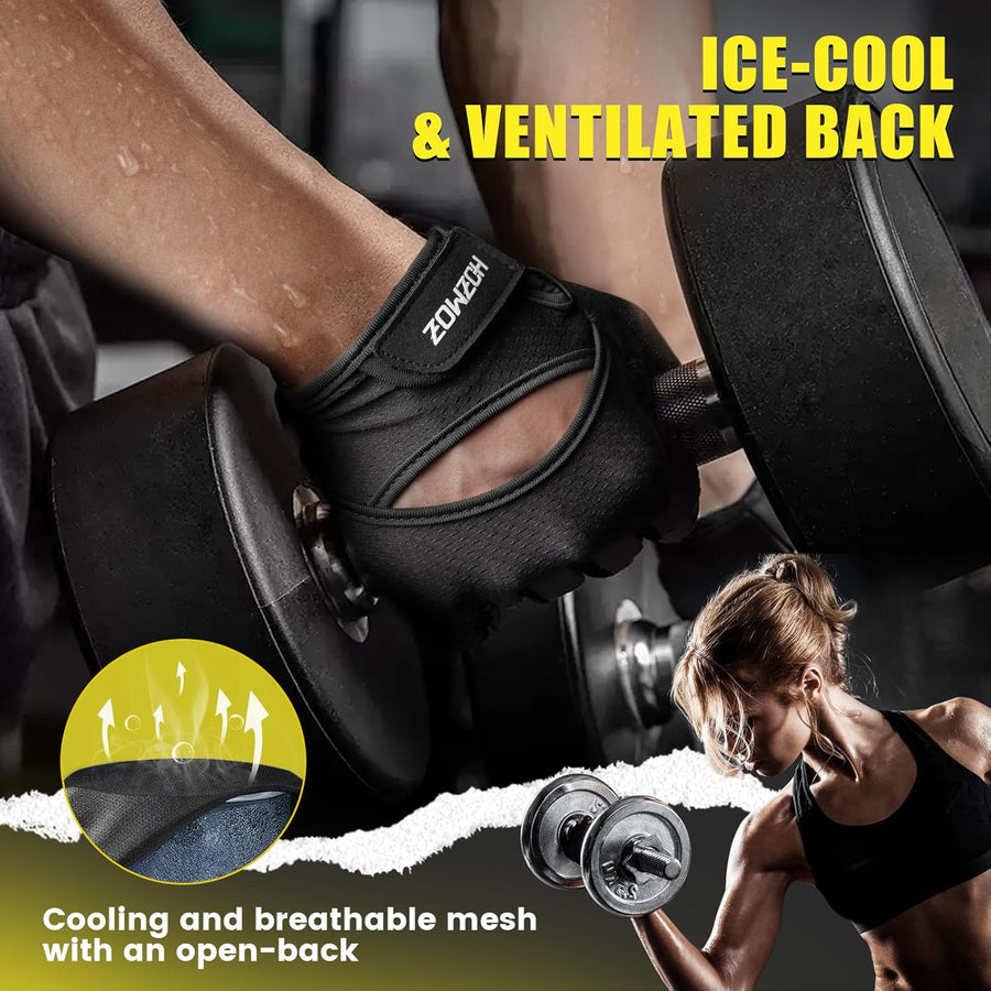 HOZMOZ Ventilated Workout Gloves w/ Full Palm Protection