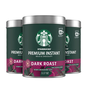 Starbucks Premium Instant Coffee, Dark Roast Coffee, Arabica Beans, Three 3.17 oz Tins