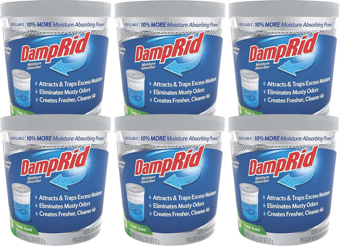 DampRid Refillable Moisture Absorber, 11 oz., 6-Pack – Fresh Scent Moisture Absorbers, 10% More Absorbing Power*, Eliminates Musty Odors for Fresher, Cleaner Air