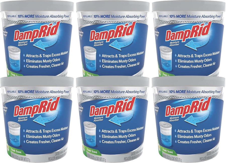 DampRid Refillable Moisture Absorber, 11 oz., 6-Pack – Fresh Scent Moisture Absorbers, 10% More Absorbing Power*, Eliminates Musty Odors for Fresher, Cleaner Air