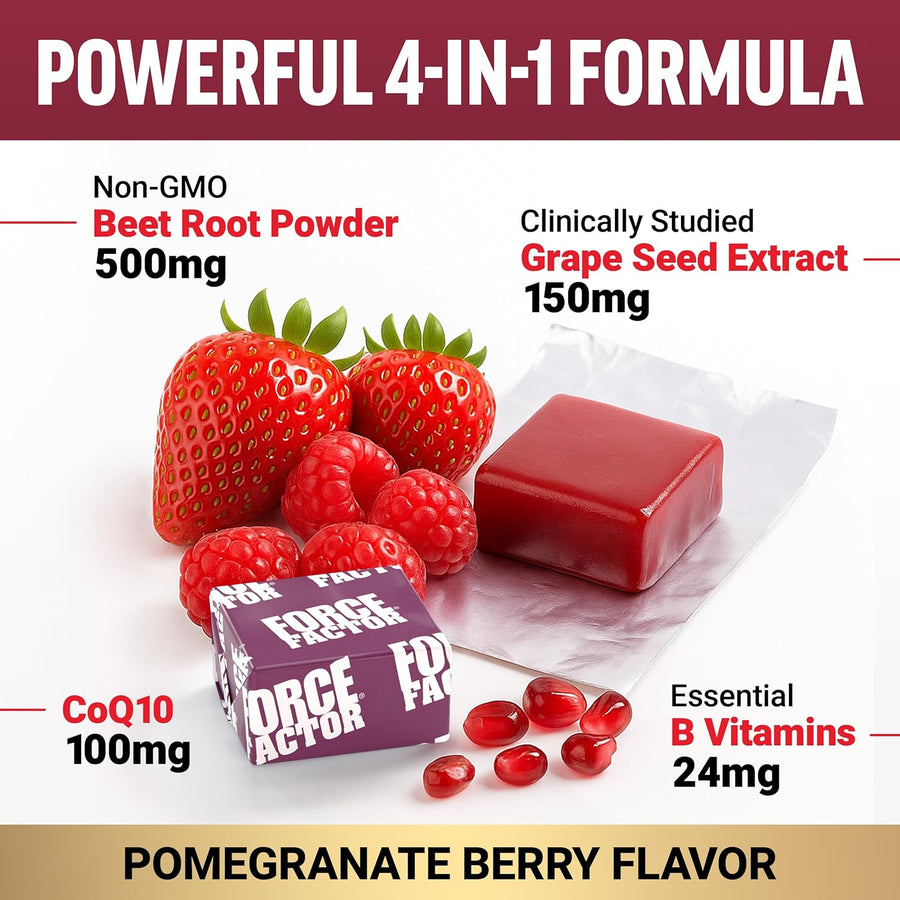Force Factor Total Beets Heart Health Chews with Beetroot Powder, CoQ10, and B Vitamins