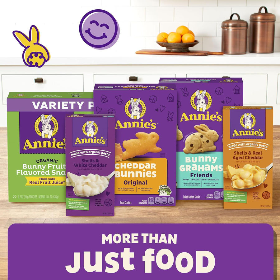 Annie's Organic Variety Pack, Cheddar Bunnies, Bunny Grahams and Cheddar Squares, 12 Pouches, 11 oz