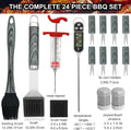 grilljoy 24PCS BBQ Grill Tools Set with Meat Thermometer and Injector - Extra Thick Stainless Steel Fork, Spatula& Tongs - Complete BBQ Accessories in Aluminum Case - Perfect Grill Gifts for Men Grey