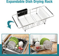 Dish Drying Rack in Sink, Expandable Stainless Steel Dish Drainers for Kitchen Counter, Dish Dryer Rack for Inside Sink, Over The Sink Dish Racks with Utensil Holder, Silver