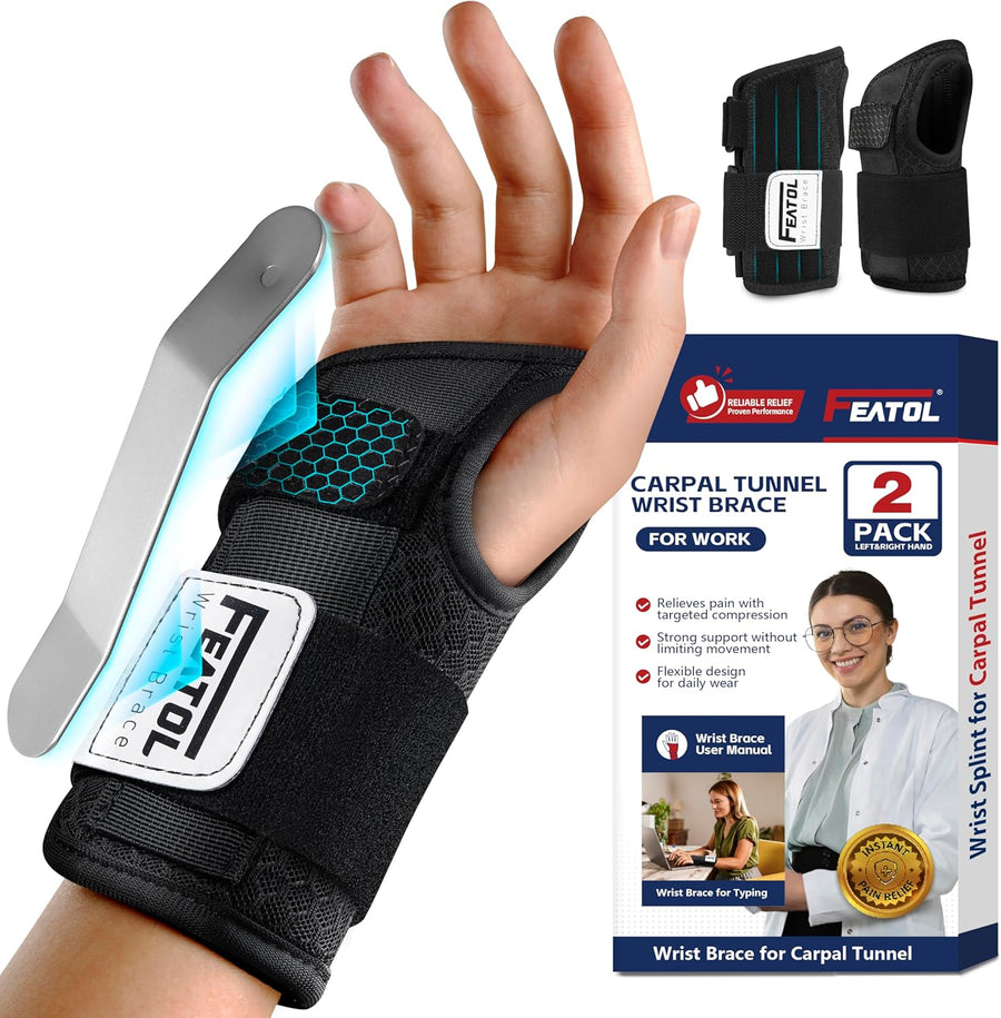 FEATOL Carpal Tunnel Wrist Brace for Women and Men with Wrist Splint
