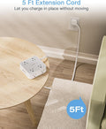TESSAN Surge Protector Power Strip, 5 Ft Flat Plug Extension Cord with 3 USB (1 USB C) 8 Outlets, 1250W, 900J Protection, 3 Sided Outlet Extender with Power Switch for Office, Dorm Room Essentials