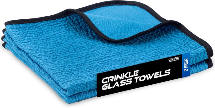 VIKING Glass Microfiber Cleaning Cloth for Car and Home 2 Pack, Glass Towels for Mirror, and Picture Frames, and Car Detailing Kit, 16 inch x 16 inch, Blue