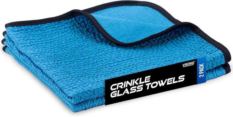 VIKING Glass Microfiber Cleaning Cloth for Car and Home 2 Pack, Glass Towels for Mirror, and Picture Frames, and Car Detailing Kit, 16 inch x 16 inch, Blue