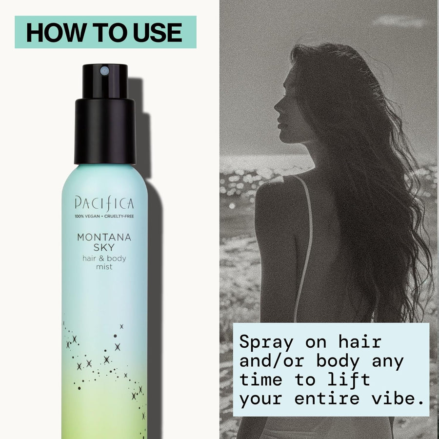 Pacifica Hair Mist Perfume & Full Body Spray for Women - Montana Sky Body Mist Fragrance w/Cedarwood, Elderflower, Black Pepper, Sage & Sandalwood Clean Beauty Alcohol-Free, Vegan & Cruelty-Free 5 oz