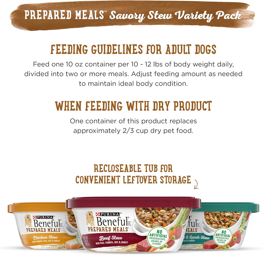 Purina Beneful Gravy Wet Dog Food Variety Pack, Prepared Meals Stew - (12) 10 oz. Tubs