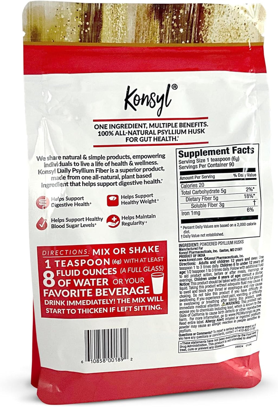 Konsyl Daily Psyllium Fiber Powder 19oz Natural Unflavored Soluble Dietary Fiber Supplement