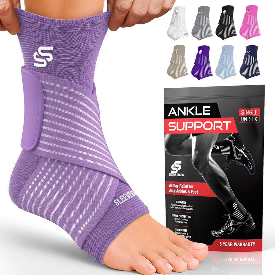 Sleeve Stars Ankle Brace for Women & Men, Ankle Wrap for Sprain, Compression Sleeve for Plantar Fasciitis Relief, Easy Customizable Support: w/ Removable Strap (Single/M:10"-12"/Black)