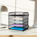 Supeasy 5 Trays Paper Organizer Letter Tray with Handle-Mesh Desk File Organizer, Paper Sorter Desk Organizer for Office, Home or School