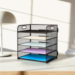 Supeasy 5 Trays Paper Organizer Letter Tray with Handle-Mesh Desk File Organizer, Paper Sorter Desk Organizer for Office, Home or School