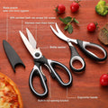 Food Grade Kitchen Scissors All Purpose 3 Pack - Heavy Duty Stainless Steel Cooking Shears for Cutting Meat, Food, Fish, Poultry Sharp Sissors for Dishwasher Safe - with Protective Sheath