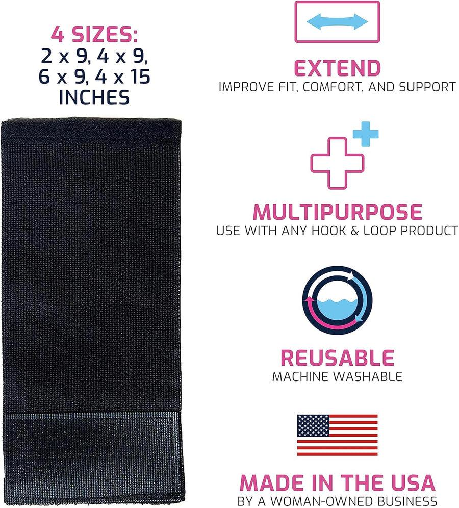 Extender Strap - Multipurpose Elastic Hook and Loop Extension for Ice Packs, Ice Belts, Back/Knee/Ankle Braces, Vests, Wraps, and Belts - Made in USA (2 x 9 Inches)