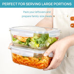 Vtopmart 2Pack 1860ml/63oz Large Glass Storage Containers with Lids, Meal Prep Food Container Set with Snap Airtight Lid for Baking, Microwave, Oven, Leak Proof, for Freezer, Dishwasher, Grey