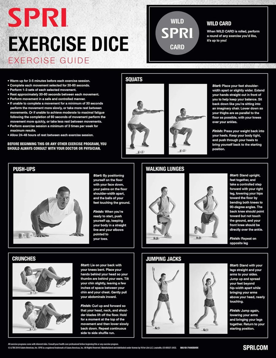 SPRI 6-Sided Exercise Dice - Workout Fitness Game for Classes