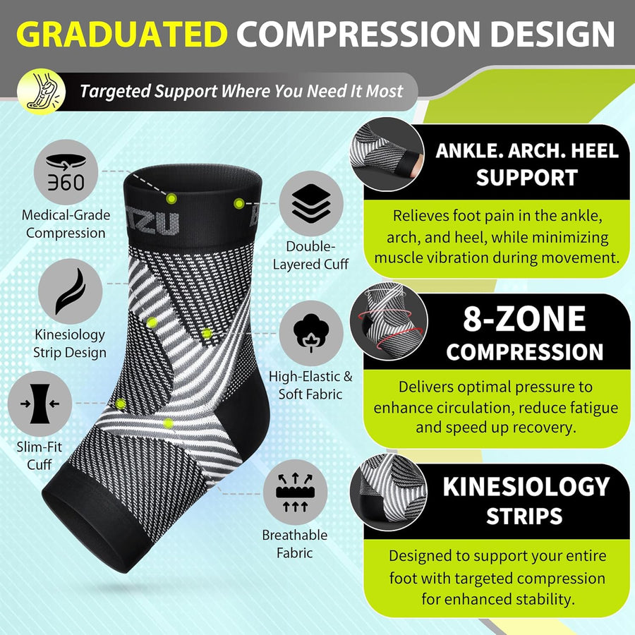 Compression Socks for Plantar Fasciitis and Ankle Pain Relief Black L-XL