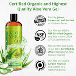 Seven Minerals Organic Aloe Vera Gel from freshly cut 100% Pure Aloe - Big 12oz - HighestQuality, Texas grown, Vegan, Unscented - For Face, Skin, Hair, Sunburn relief