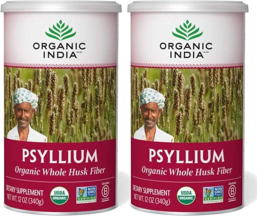 ORGANIC INDIA Psyllium Herbal Powder - Whole Husk Fiber, Vegan, Gluten-Free, USDA Certified Organic, Non-GMO, Soluble & Insoluble Fiber Source - 12 Oz Canister (Pack of 1)