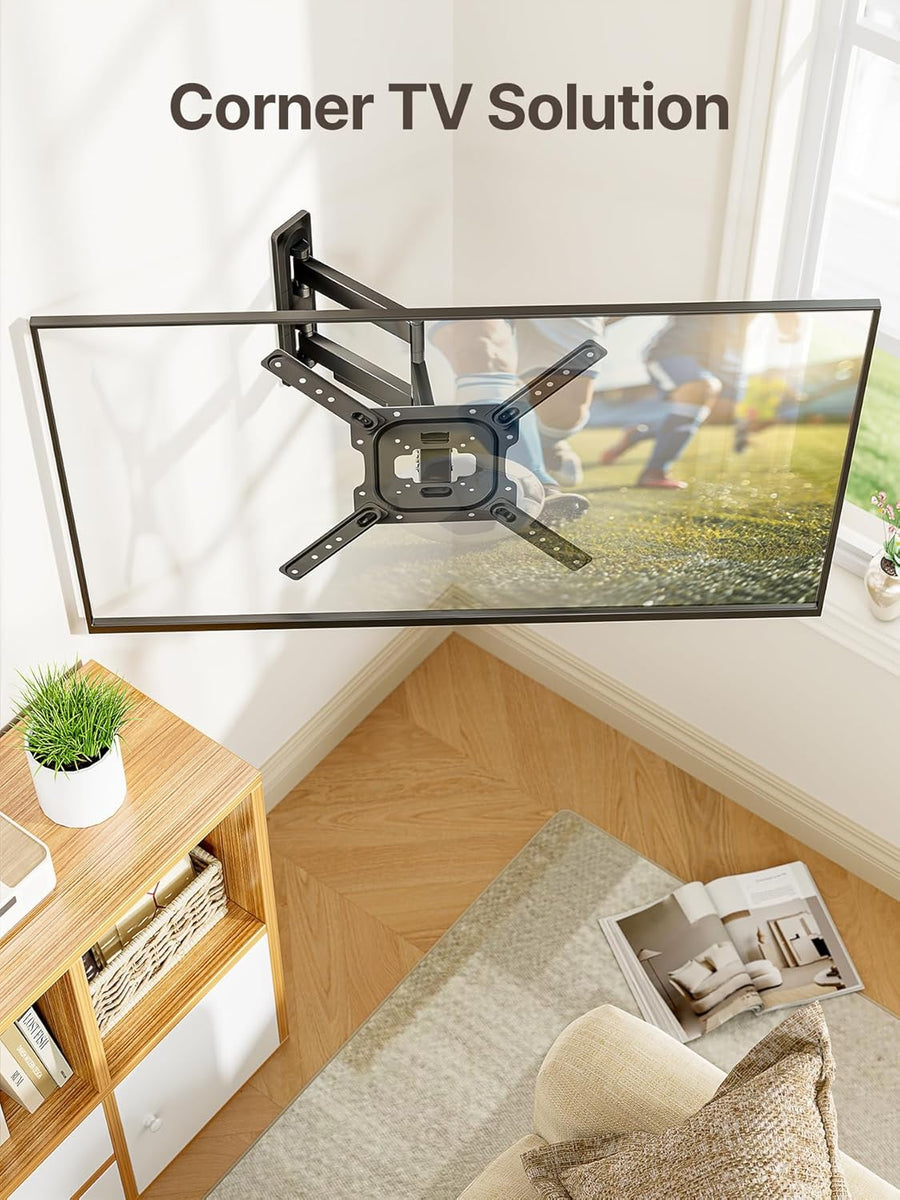 monTEK Full Motion TV Wall Mount for 23–65 Inch Flat & Curved TVs and Monitors, Swivel & Tilt Articulating Bracket, Max VESA 400x400mm, Holds up to 77 lbs, Perfect Center Design
