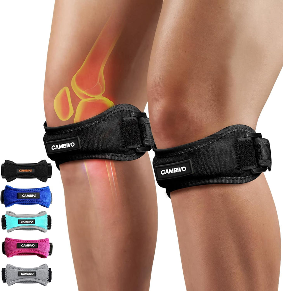 CAMBIVO Patellar Tendon Knee Straps 2 Pack with Extra Straps, Knee Brace for Women & Men, Patella Bands for Pain Relief, Osgood Schlatter, Runner's Knee, Jumper's Knee, Running, Basketball, Hiking
