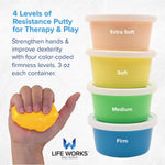 LIFE WORKS Therapy Putty Set for Adults and Teens, 4 Resistance Levels, Non-Toxic Silicone