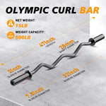 Olympic EZ Curl Barbell Bar - 47" Chrome Curling Bar for Weight Lifting, Squats, Biceps (500lb Capacity)