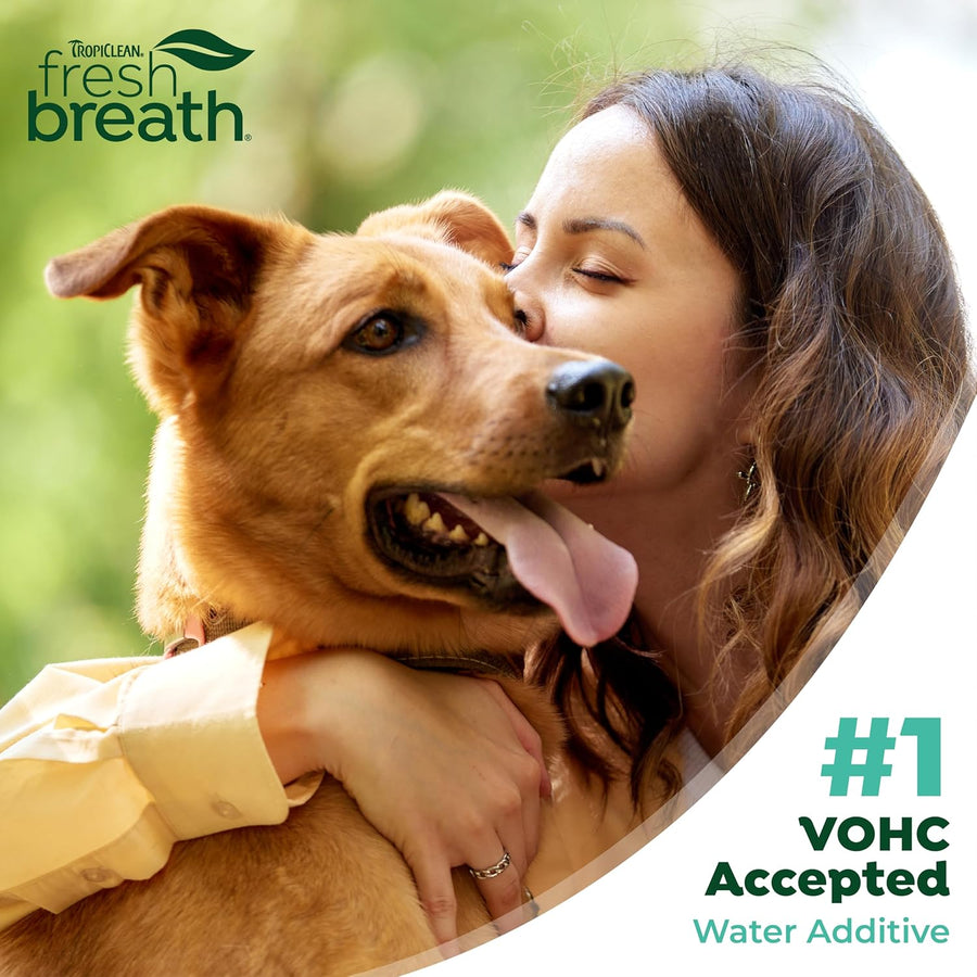 TropiClean Fresh Breath Water Additive for Dogs | Dog Breath Freshener & Teeth Cleaning Solution | No Toothpaste or Toothbrush Required | 33.8 oz