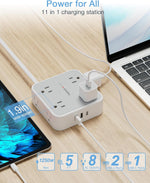 TESSAN Surge Protector Power Strip, 5 Ft Flat Plug Extension Cord with 3 USB (1 USB C) 8 Outlets, 1250W, 900J Protection, 3 Sided Outlet Extender with Power Switch for Office, Dorm Room Essentials