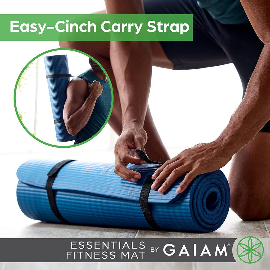Gaiam 10mm Yoga Mat with Carrying Strap for Home & Gym Workouts