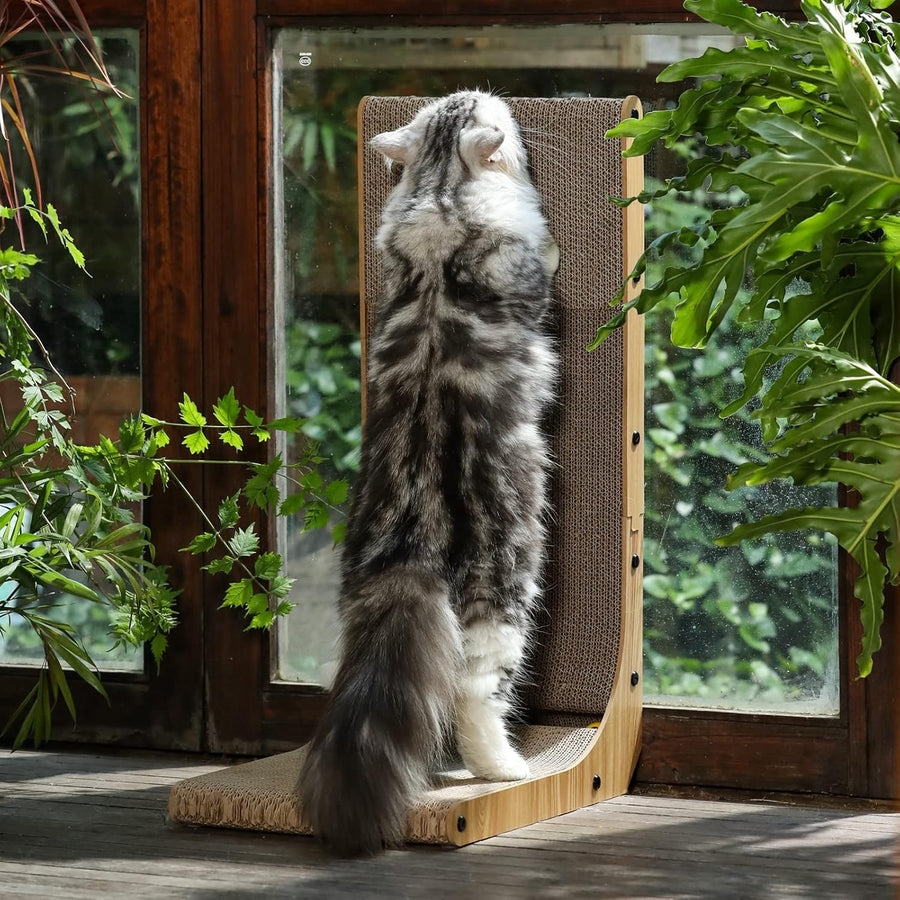 FUKUMARU Cat Scratcher, 26.8 Inch L Shape Cat Scratch Pad Wall Mounted, Cat Scratching Cardboard with Ball Toy for Indoor Cats, Large Size