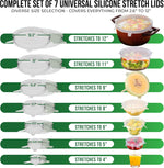 Reusable Silicone Stretch Lids for Food Storage in Fridge - Elastic Heat-Resistant Bowl Covers, Cups, Cans, Jars - Universal Food Grade Lid for Round and Rectangle Containers - Dishwasher Safe -7 Pack