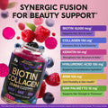 Biotin Gummies with Collagen - Hair Growth Support, Skin, & Nail Strength - for Women & Men - Biotin 10000mcg | Keratin | Hyaluronic Acid | B-Complex | Nettle - Sugar-Free, Mixed Berry, 60 Gummies