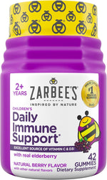 Zarbee’s Elderberry Gummies for Kids, Immune Support Supplement with Vitamins A, C, D3, E, & Zinc, Gluten & Gelatin Free, No Artificial Flavors, Natural Berry Flavor, Ages 2+, 42 ct