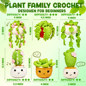 MAGIMUSE Crochet Kit for Beginners, Crochet Starter Kits, Amigurumi Craft Knitting Crocheting Kits with Step-by-Step Video Tutorials, 6 Pack Hanging Potted Plants Family(40%+ Yarn