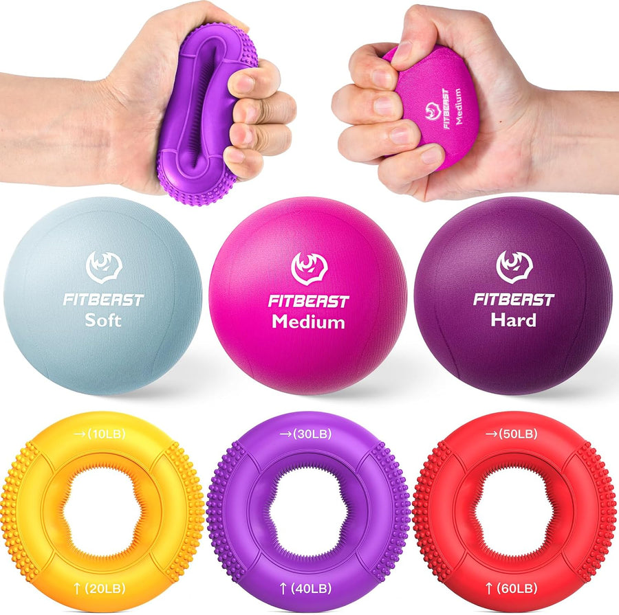 FitBeast Grip Strength Trainer - 6-Piece Hand Therapy Set for Strength, Recovery & Stress Relief
